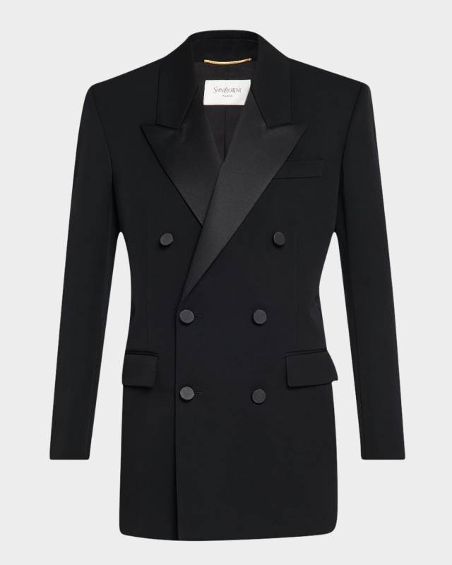 Satin Lapel Double-Breasted Jacket